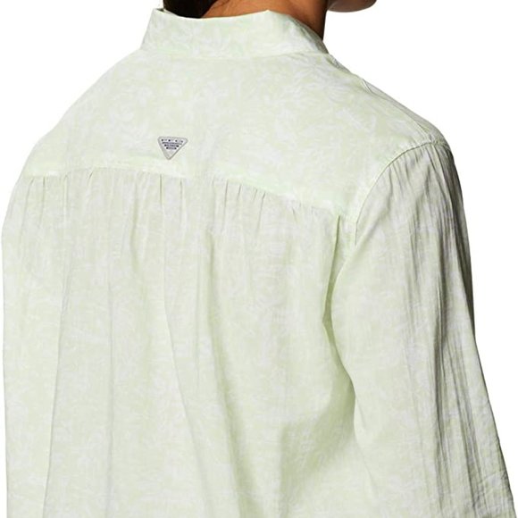 🆕Columbia Women's Slack Water Woven Long Sleeve Shirt, Light Lime Kona Print - Picture 3 of 5